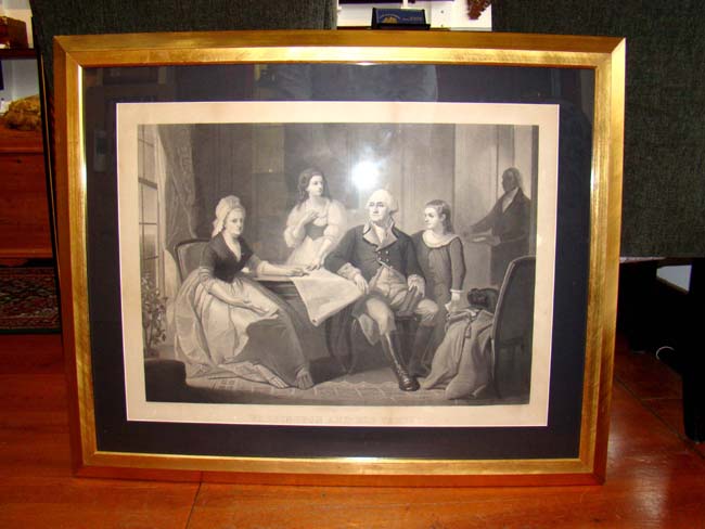 A steel mezzotint engraving of "WASHINGTON AND HIS FAMILY" engraved by William Sartain, Philadelphia, 1864